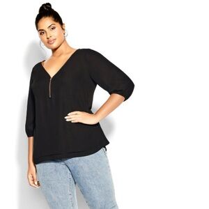 🆕 City Chic black Sexy Fling elbow sleeve blouse top size M = 18 or 2X